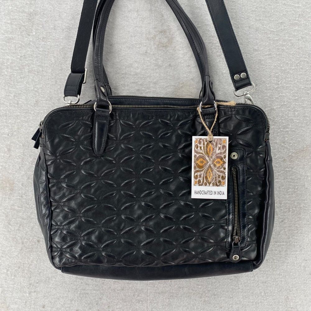 NWT Quilted Leather Crossbody Bag Handcrafted in‎ India Handbag Black Purse Tote